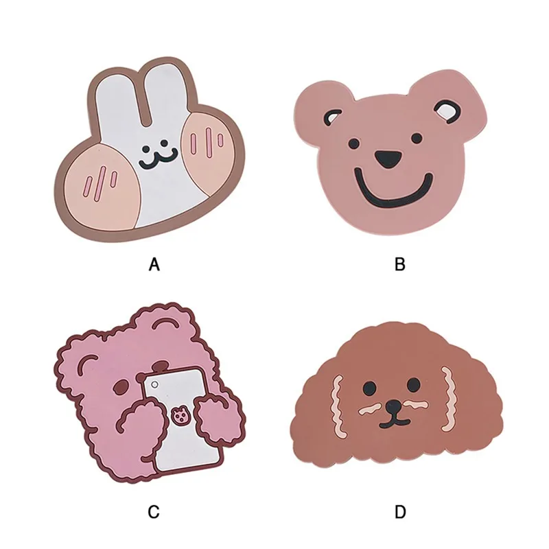 

Five piece set Cute Coasters Animal Cartoon Bear Silicone Water Cup Mug Placemat Cushion Insulation Hot Pad Non-Slip Table Mat