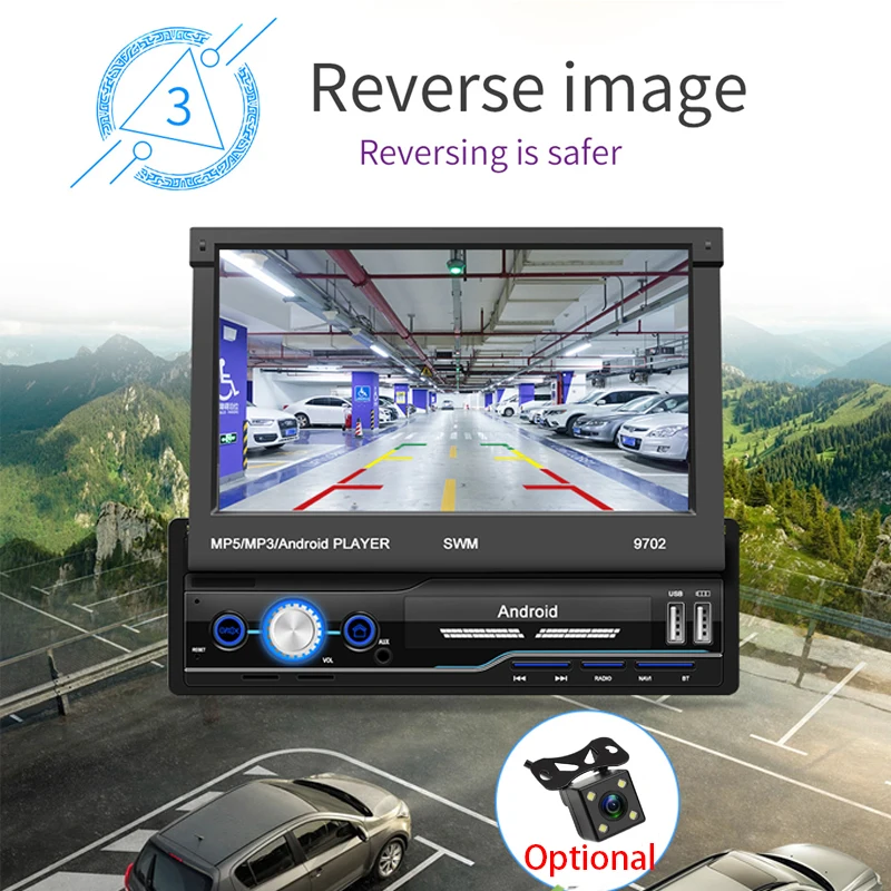 

Car Radio MP5 GPS Mirror Link 1din HD Folded Rear View Camera IOS Android 8.1 Bluetooth WIFI 7” Touch Screen