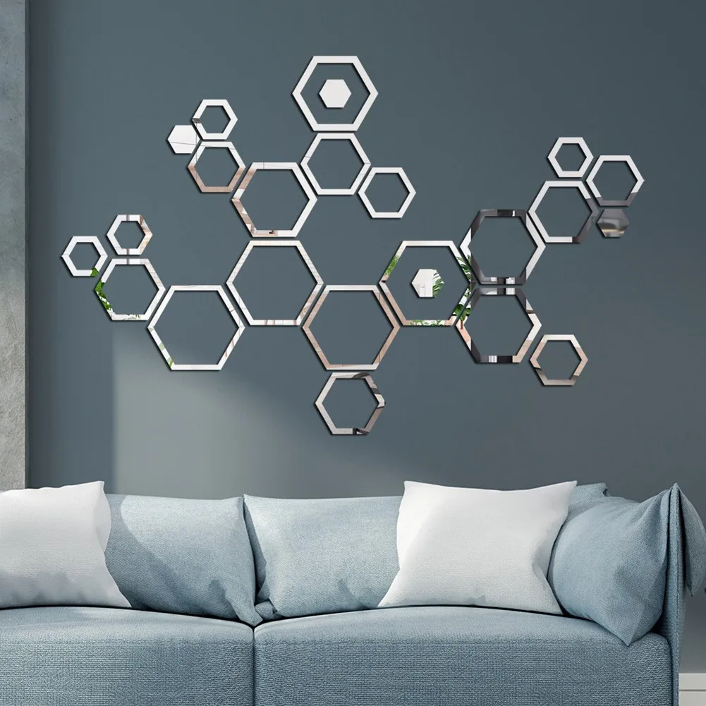 

24Pcs Large Mirror Tiles Wall Sticker Art Decal Stick Mirror Paste Living Room Sticker Bedroom Home Art Decor