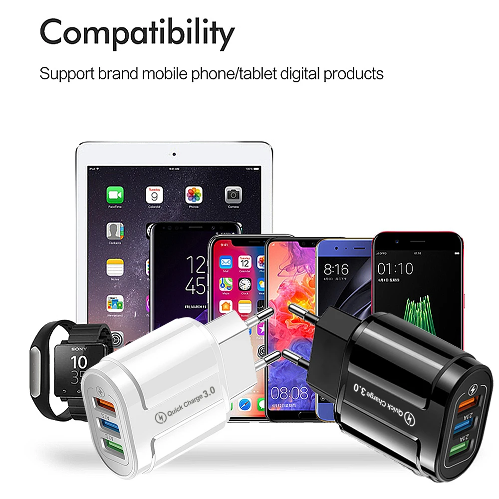 Настольное зарядное устройство с 3 портами USB для iPhone iPad Xiaomi Samung LED Light EU Plug 5V 3A