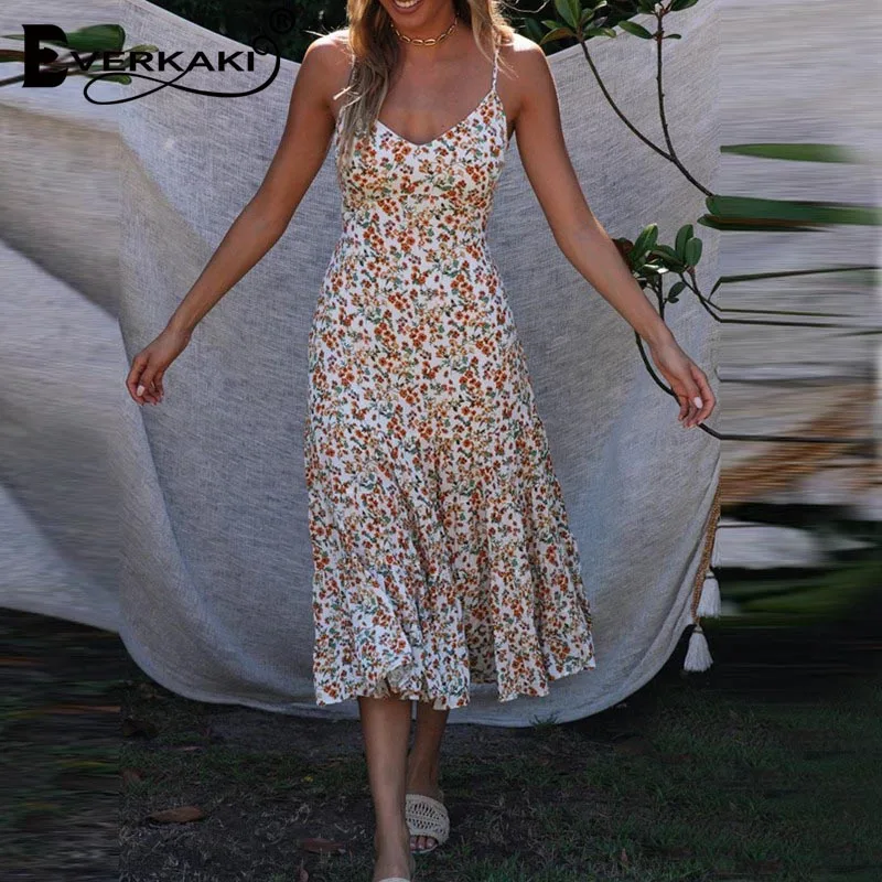 Женское платье с цветочным принтом Everkaki Boho летнее свободное цыганское для
