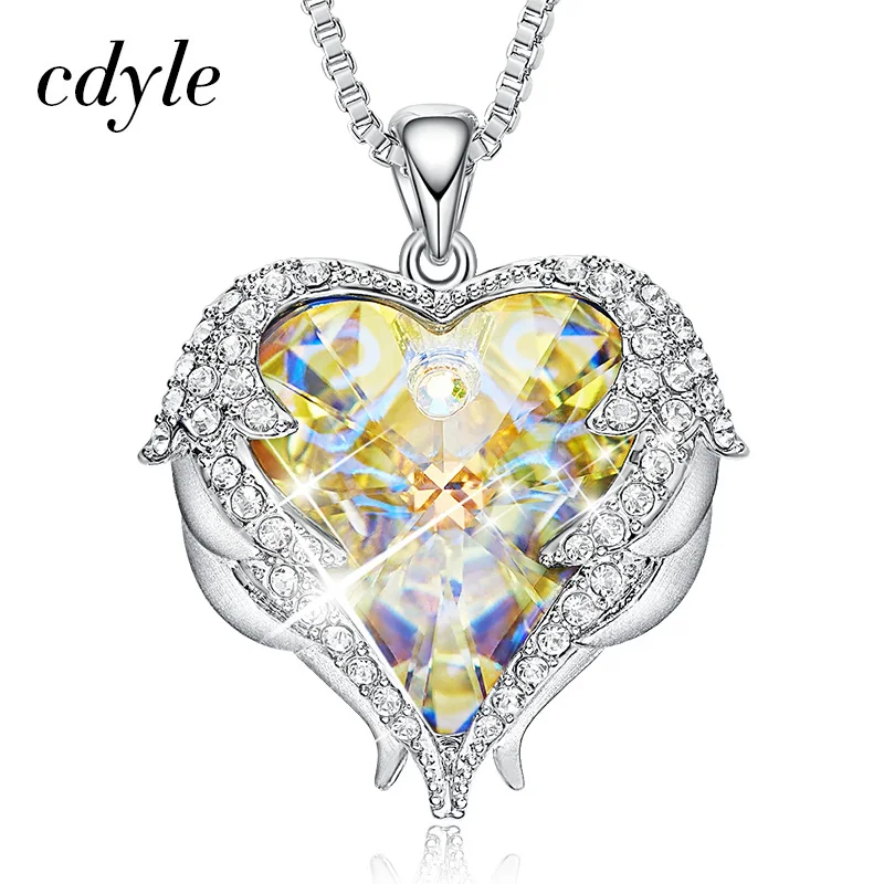 Cdyle готическое черное крыло Ангела Сверкающее красное сердце кристалл от Swarovski Подвеска Ожерелье для Хэллоуина ювелирные изделия подарок - Окраска металла: AB Color P0902C