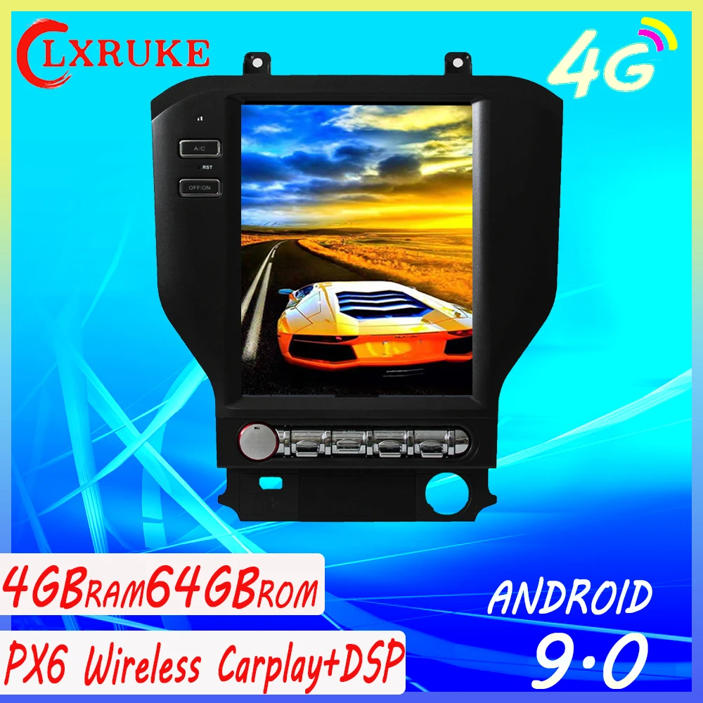 

Автомобильный DVD-плеер Tesla styel, Android 9,0, PX6, GPS-навигация для Ford Mustang 2015-2019, автомобильное радио, мультимедийный плеер, головное устройство dsp