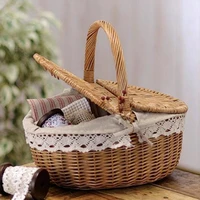 wicker willow woven vintage camping handle shopping food fruit picnic basket