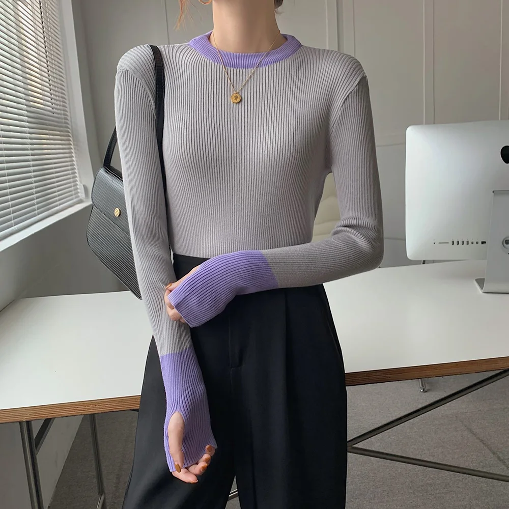 Croysier зима 2021 модная женская одежда контрастного цвета повседневный пуловер