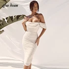 Женское облегающее платье с открытыми плечами, белоебордовое Плиссированное облегающее Клубное вечернее платье с разрезом, лето 2020