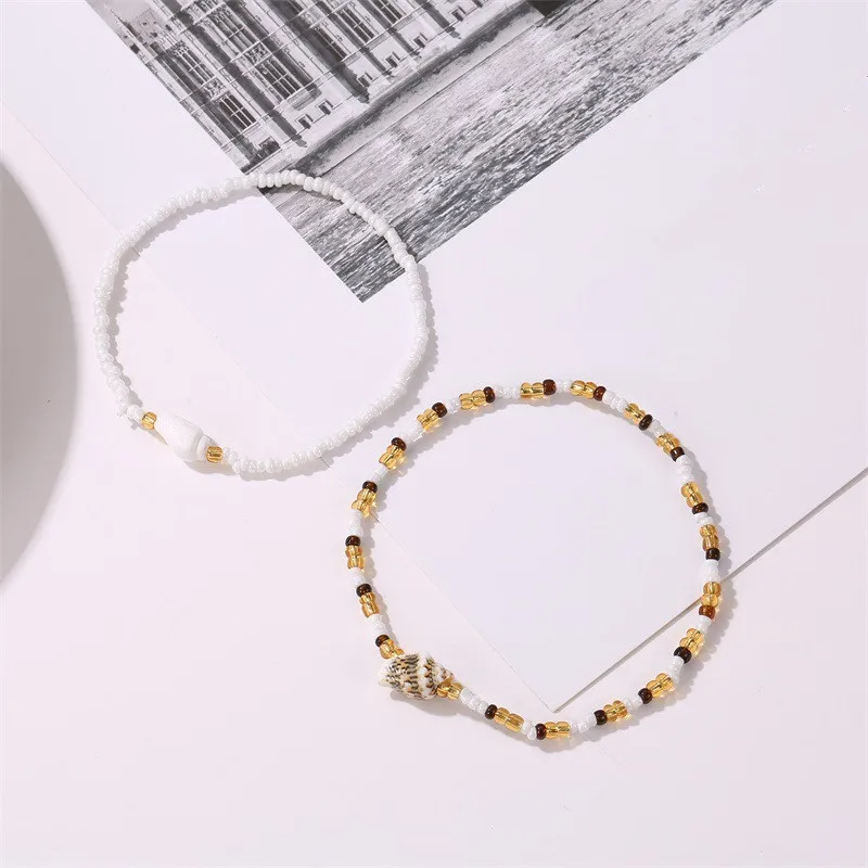 2 шт./компл. крошечная нить с каменными бусинами браслеты подвеской в виде ракушек