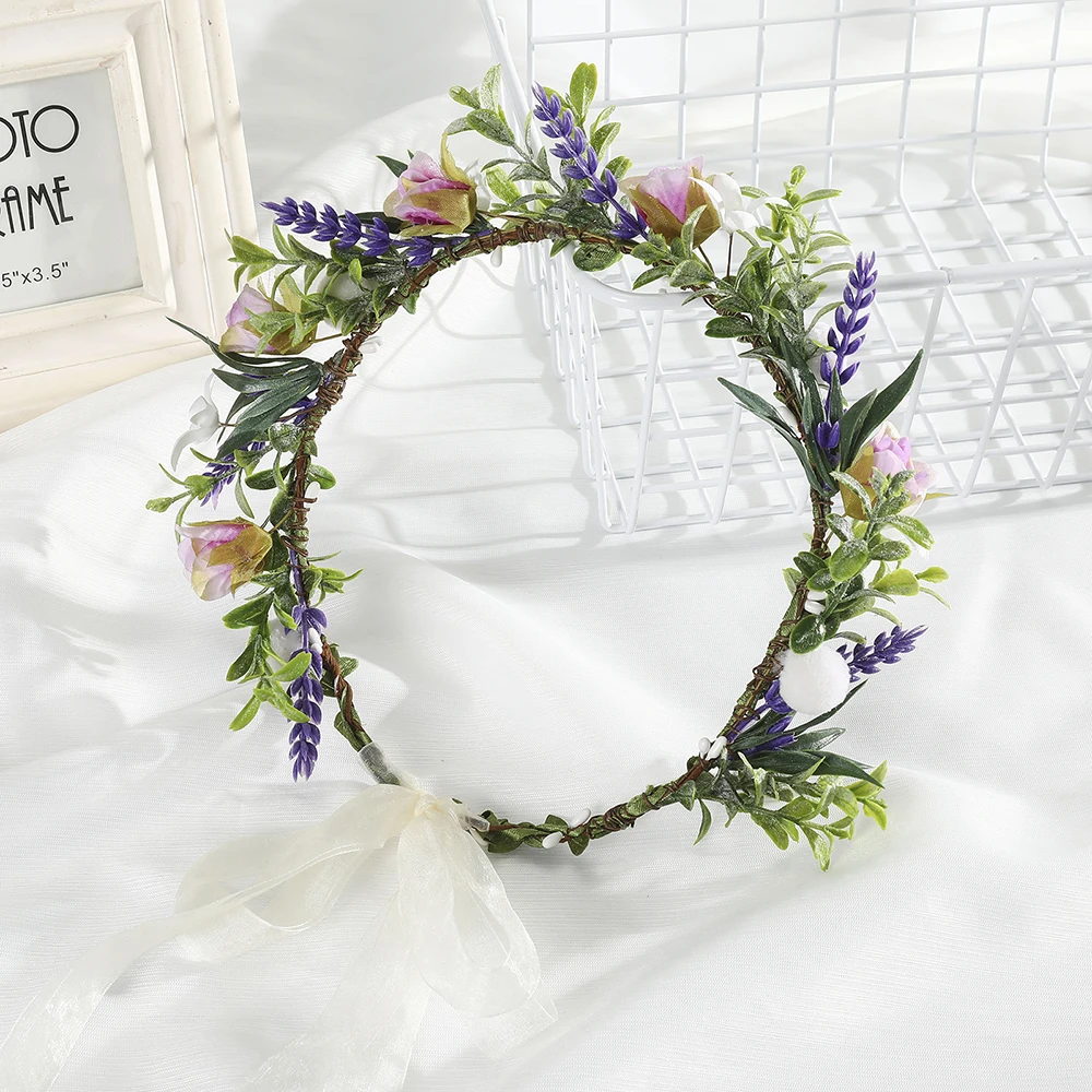 Женский венок с бантом haimeikang свадебный принцессы цветочным принтом аксессуар