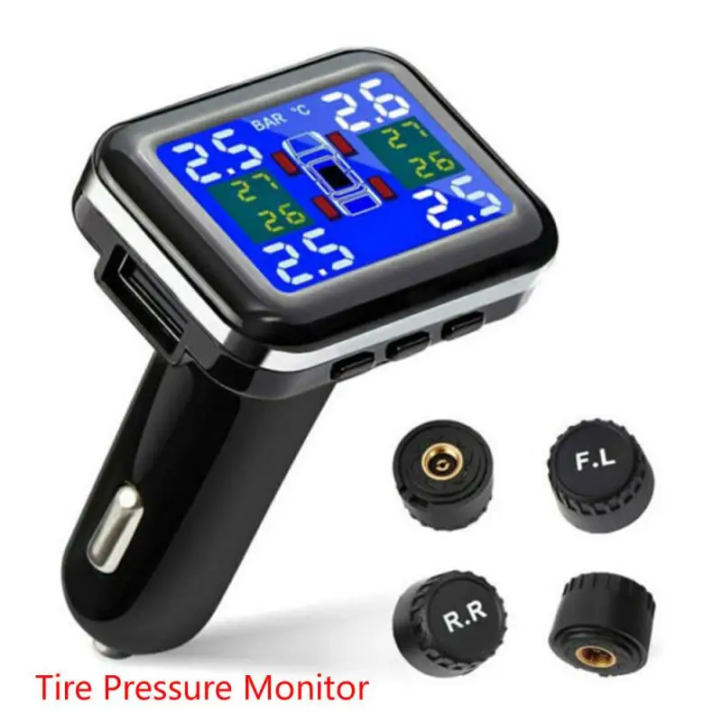 Auto Car Wireless TPMS Tire Pressure Sensor Monitoring System With 4 Sensors LCD Display Monitor Cigarette Lighter Socket | Автомобили и
