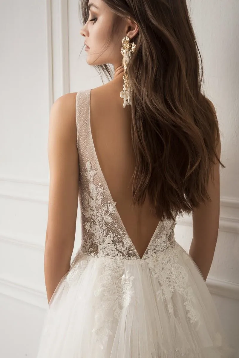 Vivian's bridal fashion свадебное платье в стиле бохо сексуальное Глубокий v-образный