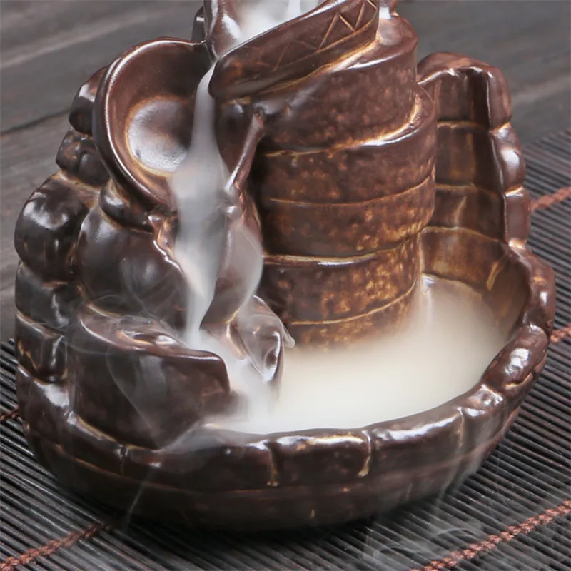 Ceramic Retro Backflow Incense Burner Smoke Waterfall Stick Holder Hand Carved Gourd Censer Home Decor + 20pcs Cones | Дом и сад