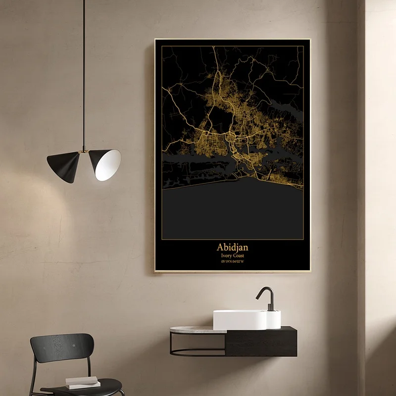 

Abidjan Ivory Coast City Map Poster Wall Art Decor Print Gift canvas watercolor poster