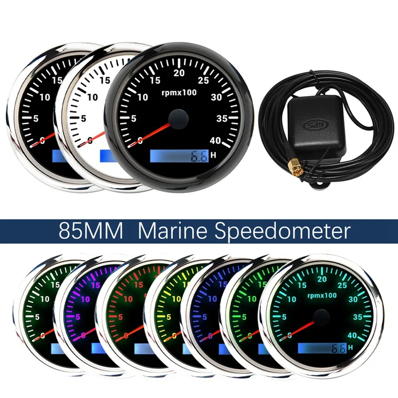 

85MM Marine Speedometer 0-4000/RPM Speedometer 7-Color Backlight Digital Odometer for Yachts Boats