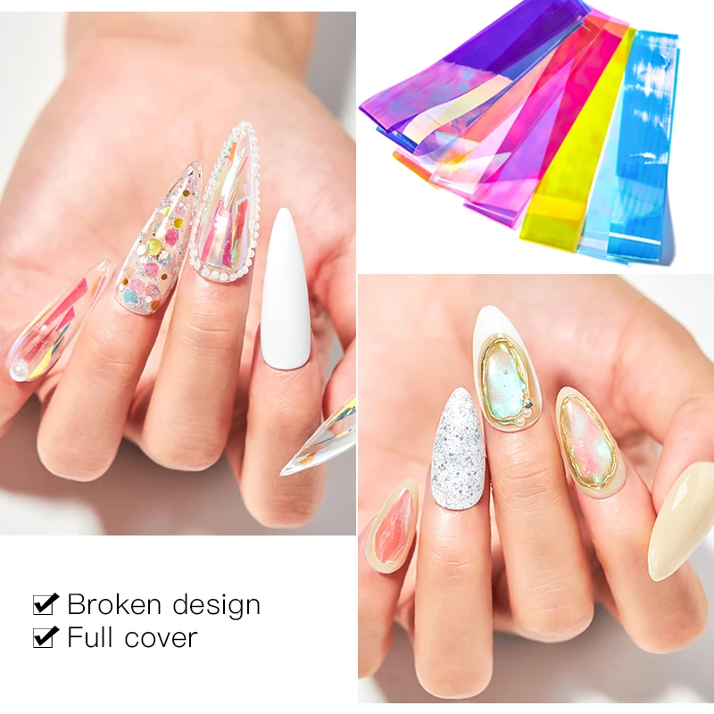 8 шт./пакет Аврора фон для ногтей кубика льда Стекло целлофан Бумага нейл-арта