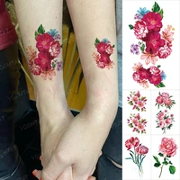 watercolor flower transfer waterproof temporary tattoo stickers peony rose lotus plum blossom small tatto body art men women kid