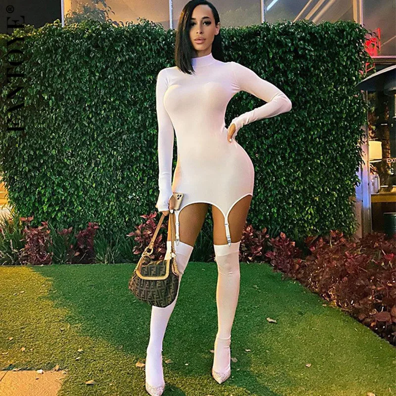 Женское Хлопковое платье футляр FANTOYE обтягивающее мини с длинным рукавом и