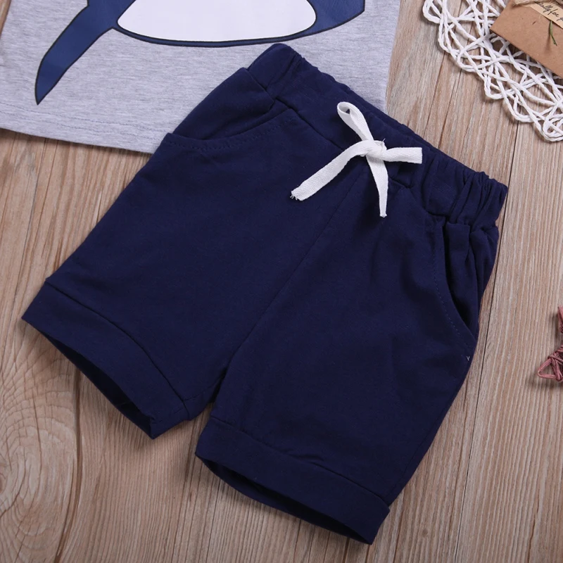 

Baby Summer Baby Boys Suits Short Sleeveless Cartoon Shark Print T-shirt + Shorts Clothing Sets