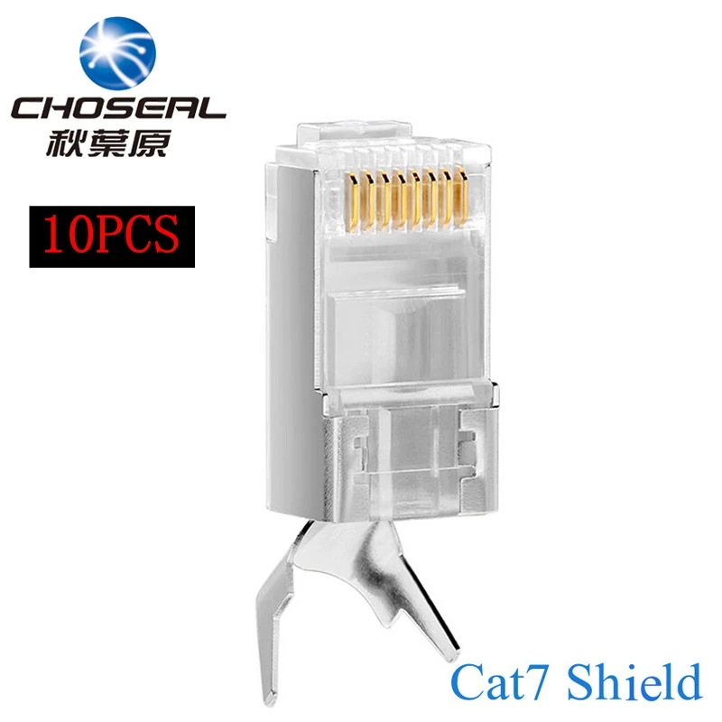 Choseal 10 шт. Cat7 RJ45 штекер Gigabit Ethernet экранированный позолоченный медный 8P8C сетевой