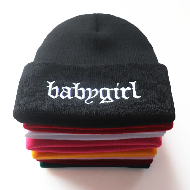 

Babygirl Embroidery Winter Warm Knitted Beanie Skullies Hat 100% Cotton Flexible Soft Fashion Beanies Unisex Hip Hop Ski Cap