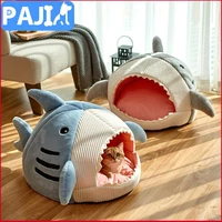 shark cat house cute pet sleeping bed warm soft cat nest kennel kitten cave washable cat lounger cushion cozy tent four seasons
