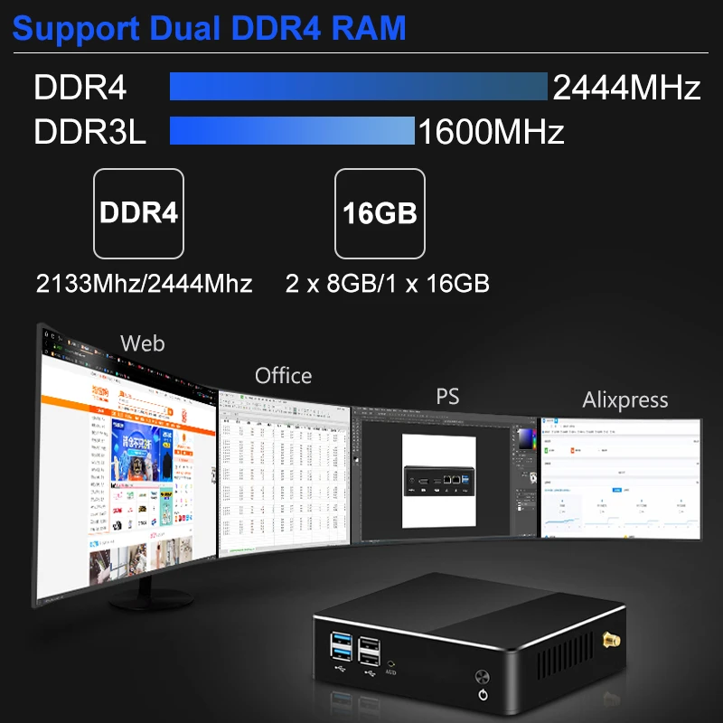 Мини ПК 8 го поколения Intel Core i5 8265U CPU 2 * DDR4 M.2SSD HDMI DP 4K 60fps 6 USB Type C WiFi Window 10 HTPC компьютер