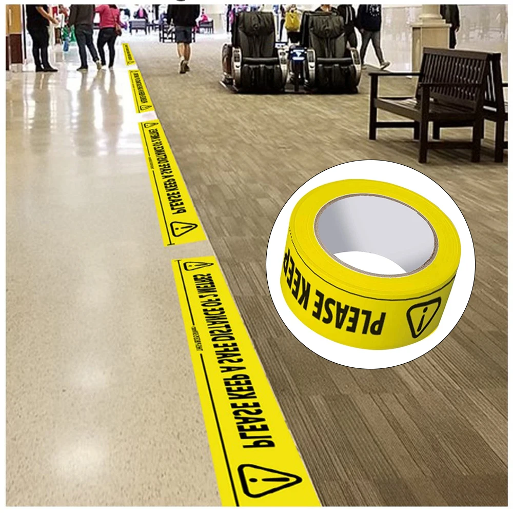 FURONGHUA Social Distancing Floor Tape Yellow Hazard Safe Distance 2 Metres 50mm x 33m