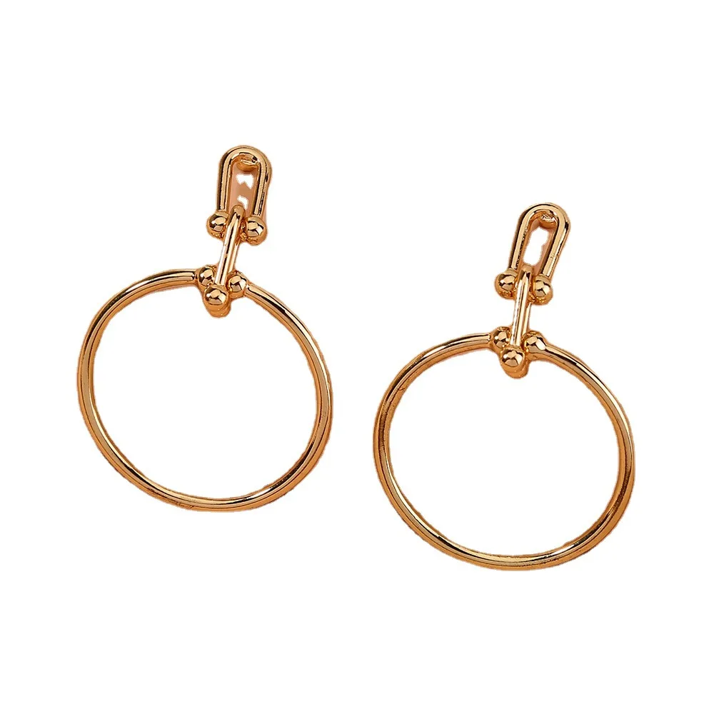 

Popular new style simple fashion metal texture retro U earrings simple multi - functional ring female earrings