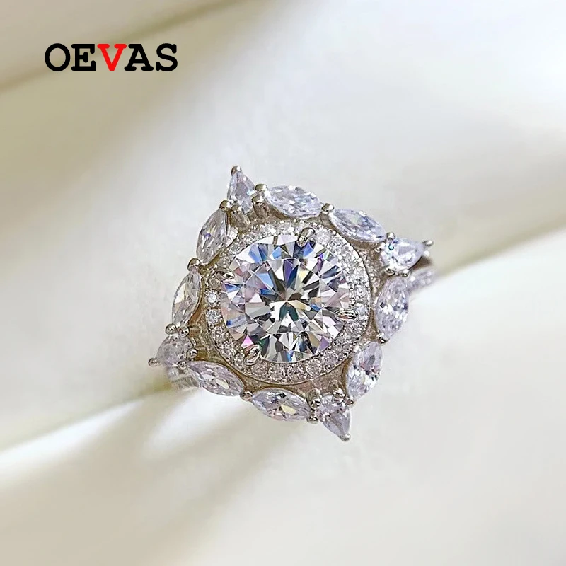 

OEVAS 100% 925 Sterling Silver Round High Carbon Diamond Rings For Women Sparkling Wedding Party Fine Jewelry Gift Wholesale