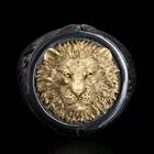 Мужское позолоченное двухцветное кольцо властная креативная голова льва яркое Черное золото Ручные ювелирные изделия