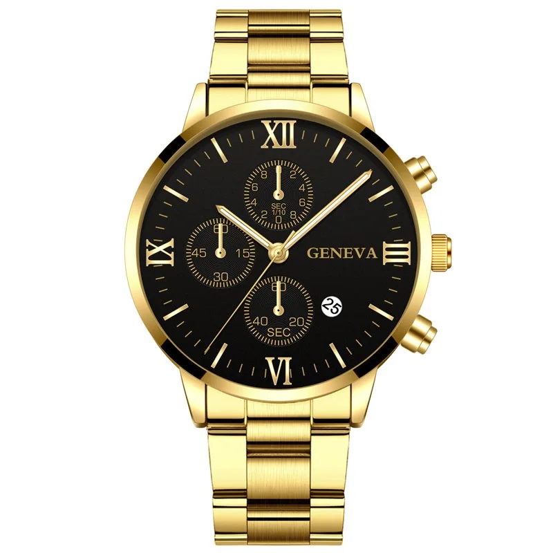 Gold Black Watch Men Fashion Business Watches Luxury Calendar Clock Man Stainless Steel Quartz Wrist Watch reloj hombre - Цвет: Gold Black
