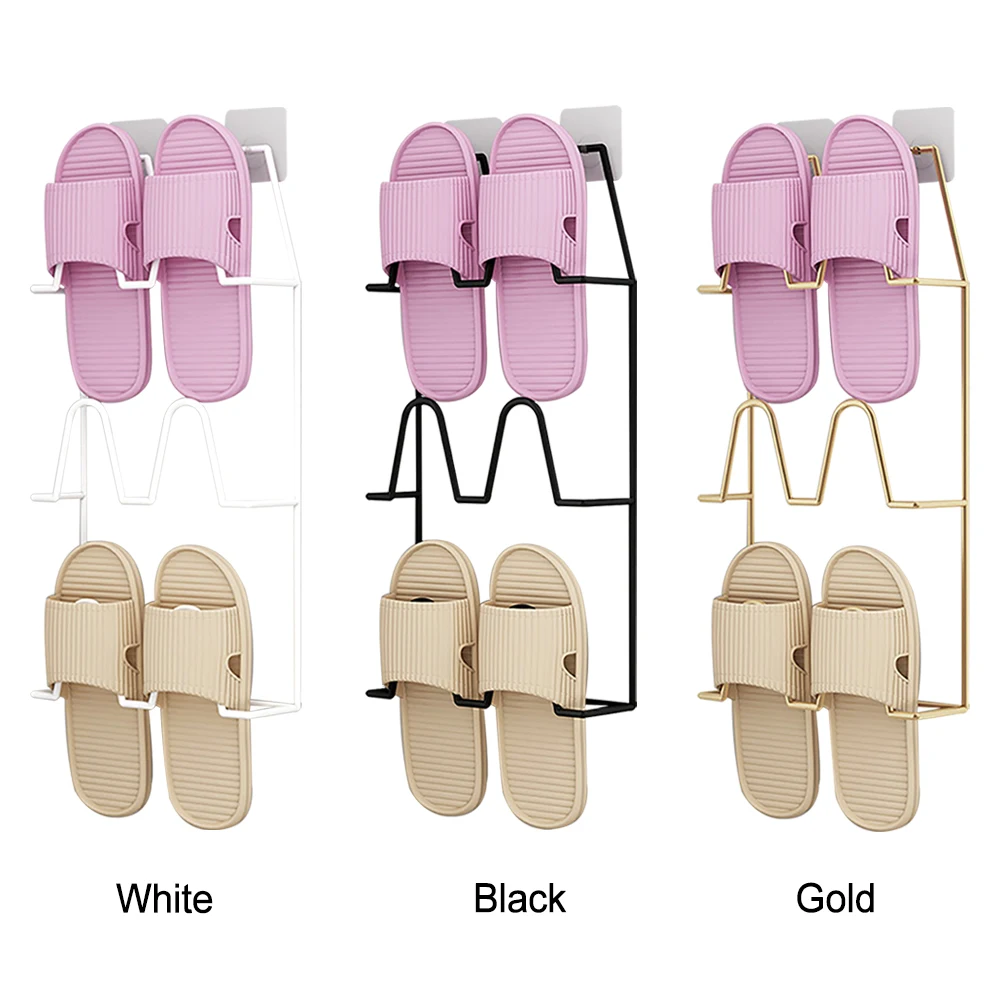 

Easy Install Doorway Home Bathroom Self Adhesive Smooth Hanging Shelf Durable Three Layers Space Saving Shoe Rack Wall Mounted