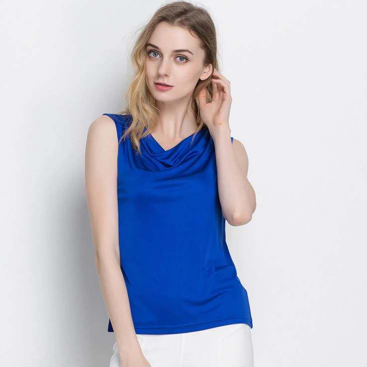 

100% шелк Женская майка асимметричный воротник без рукавов вязаная Модная Повседневная футболка Блузка