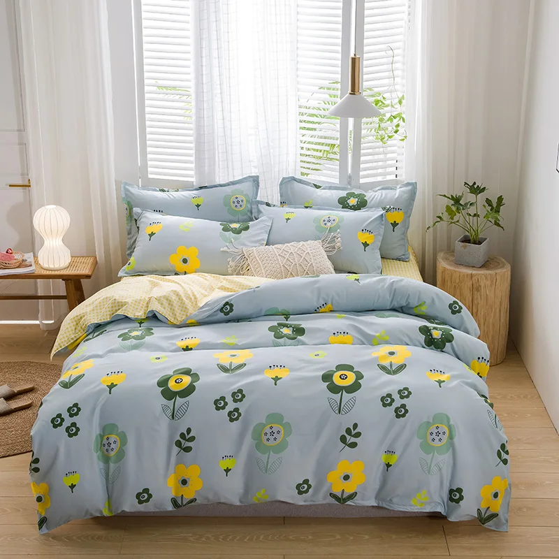 

Blue Flowers Modern Comforter Bedding Set Cartoon Luxury Fashion Adult Kids King Queen Twin Size Bed Linen Duvet Cover Set Gift