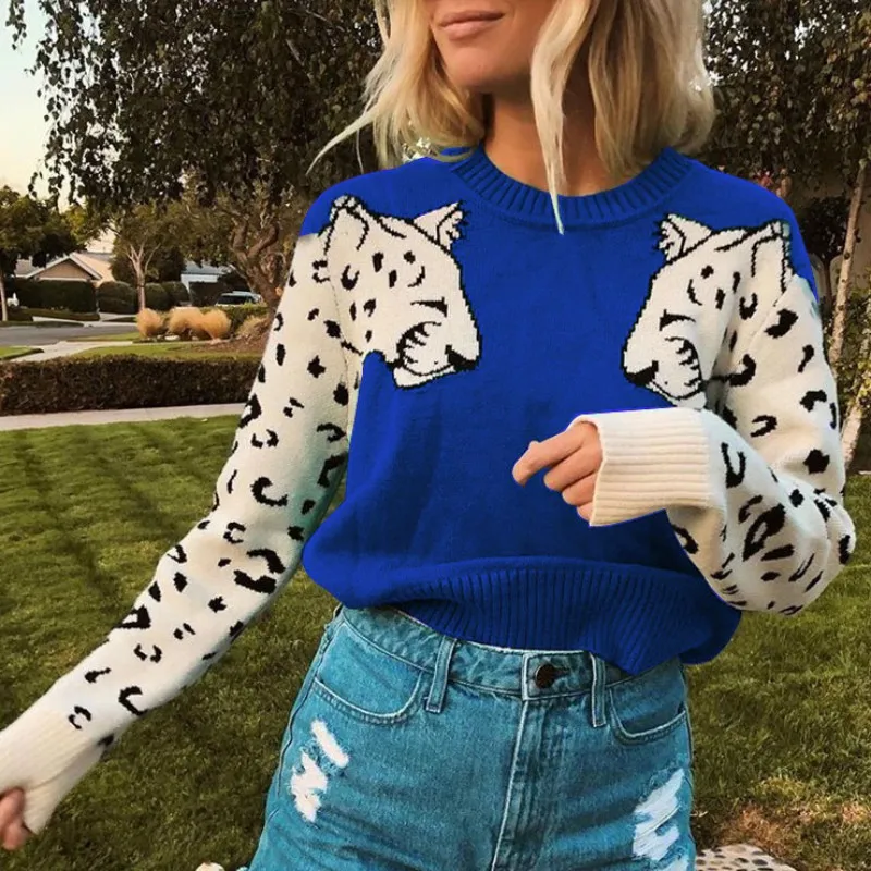 NCLAGEN мозаичный леопардовый узор женский свитер с длинным рукавом Уличная одежда