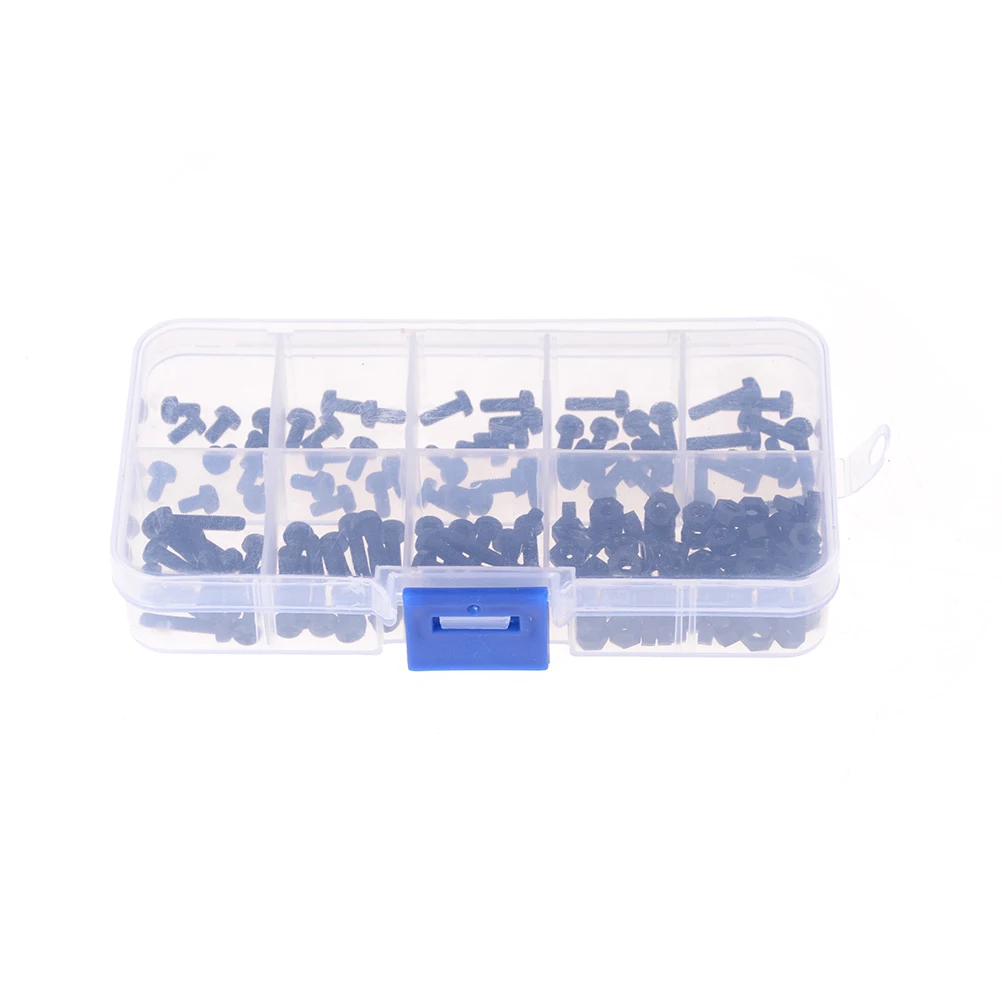 Винты/гайки черного цвета M3 нейлоновые черные шестигранные 8 размеров набор в