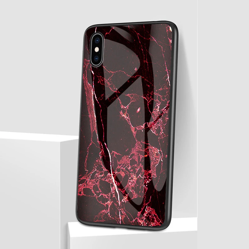 Чехол-накладка для iPhone XS Max XR 8 Plus 7 6 6S из закаленного стекла с мраморным рисунком |