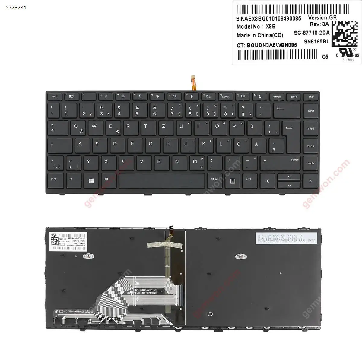 

German QWERTZ Layout New Replacement Keyboard For HP Probook 430 G5 440 G5 445 G5 Laptop Black with Backlit Backlight & Frame