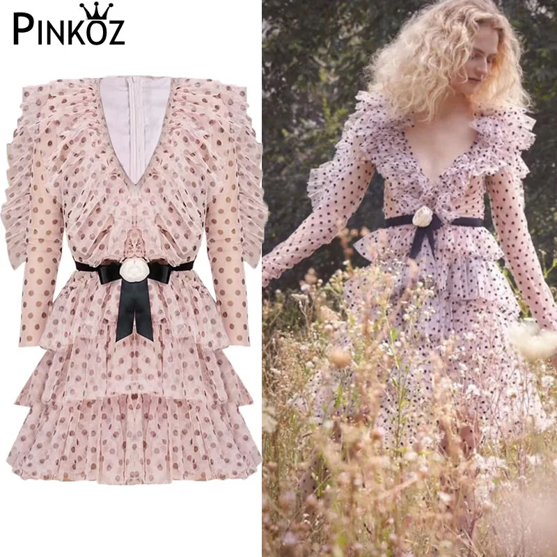 Pinkoz дизайнерское платье с цветочным поясом для подиума женское элегантное