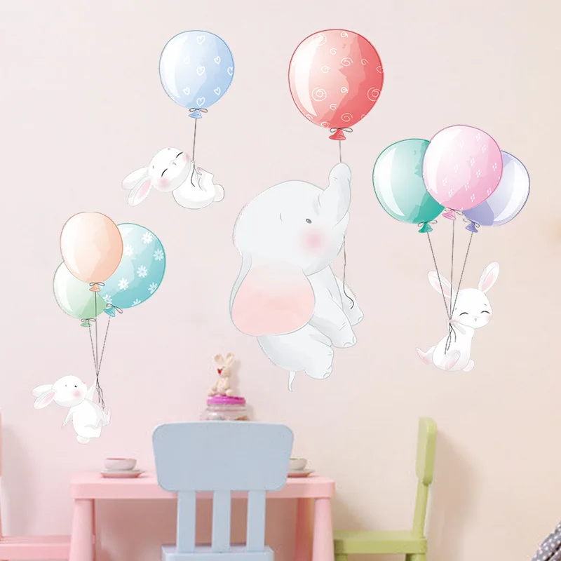 

Zollor Cartoon Balloon Baby Elephant Wall Sticker Children's Room Kindergarten DIY Personality Creative Decorative Stickers