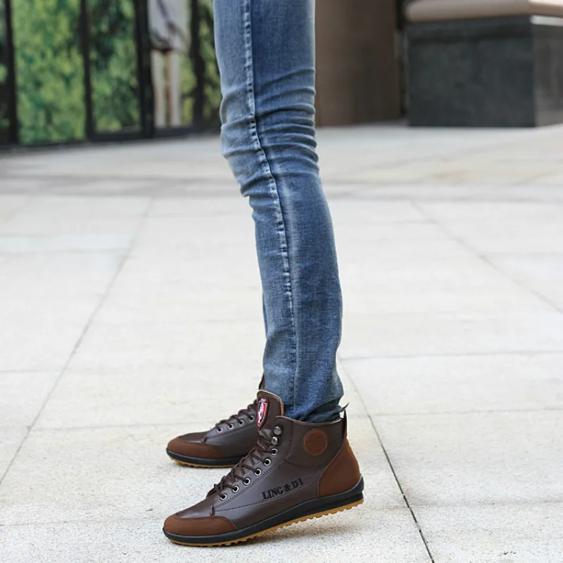 Мужские кожаные ботинки на шнуровке повседневные Теплые ботильоны из хлопка
