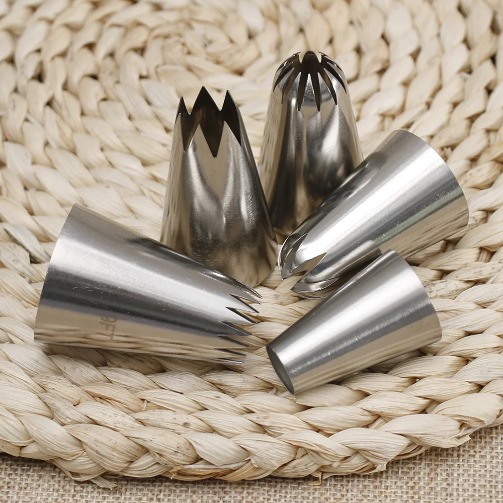 

5pcs Large Metal Cake Cream Decoration Tips Stainless Steel Piping Icing Nozzles Cake Fondant Decor Tip Nozzle Cake Baking Tools