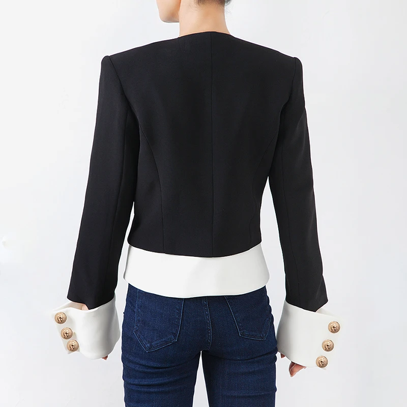 TWOTWINSTYLE Patchwork Hit Color Women's Coat V Neck Long Sleeve Single Breasted Korean Women's Autumn Jackets Fashion New