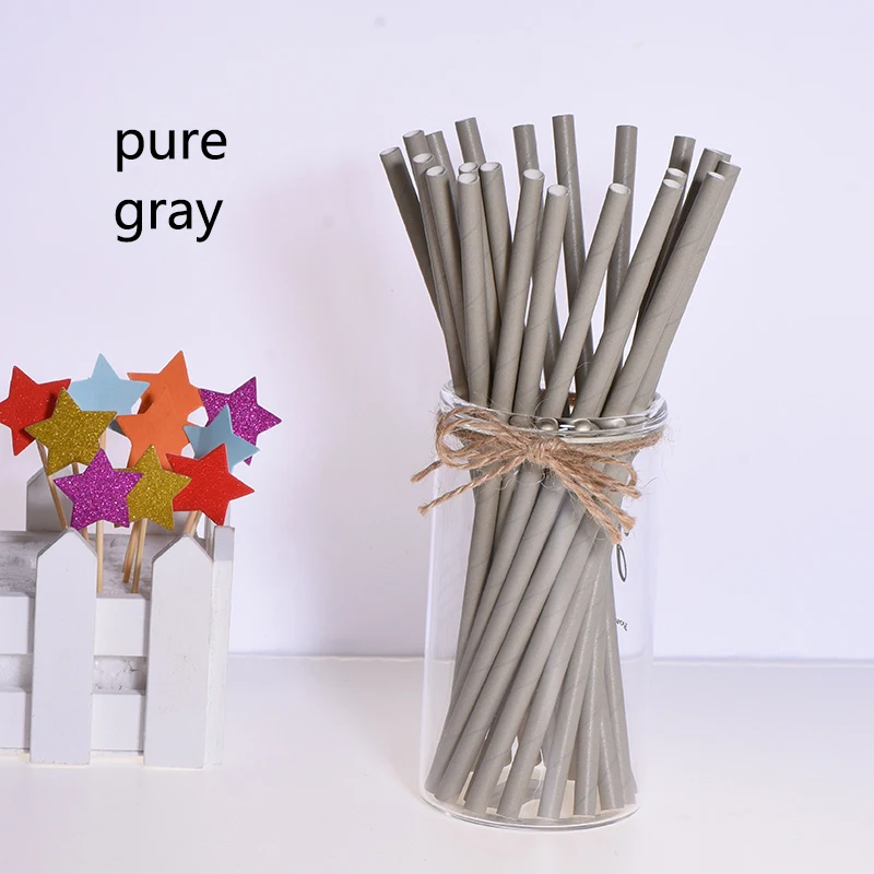 pure gray Фрукты, ананас, клубника, арбуз, лимон, бумажные соломинки для дня рождения, свадьбы, декоративные вечерние товары, креативные питьевые соломинки - Цвет: pure gray