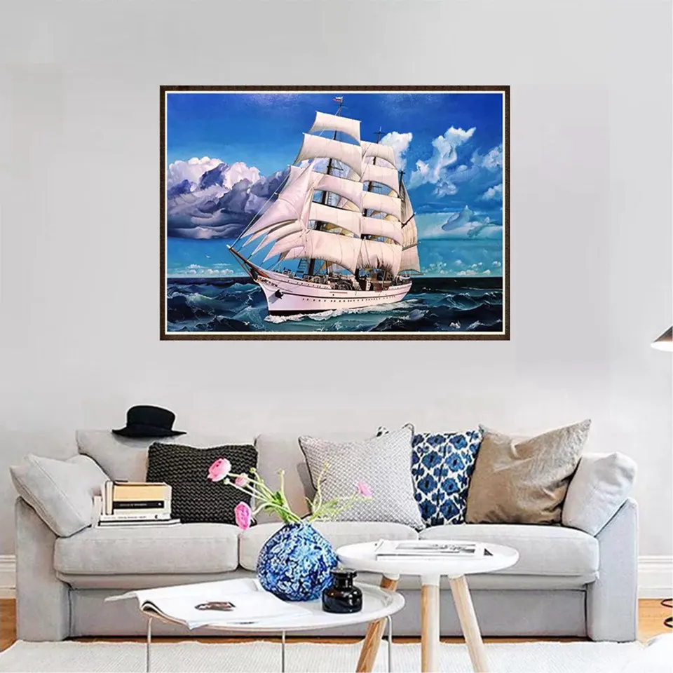 

Diamond Paintings Handmade 5D DIY Embroidery Cross stitch Full Diamond Custom Photo "Scenic Sailboat" Wall Home Decoration Gift
