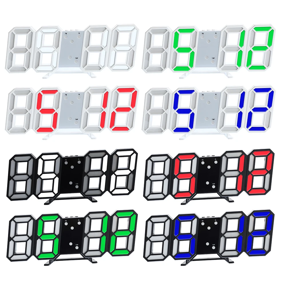 3D LED Digital Wall Clock Date Time Nightlight Display Alarm Home Living Room Decor Modern Design Table Desktop Clocks | Дом и сад