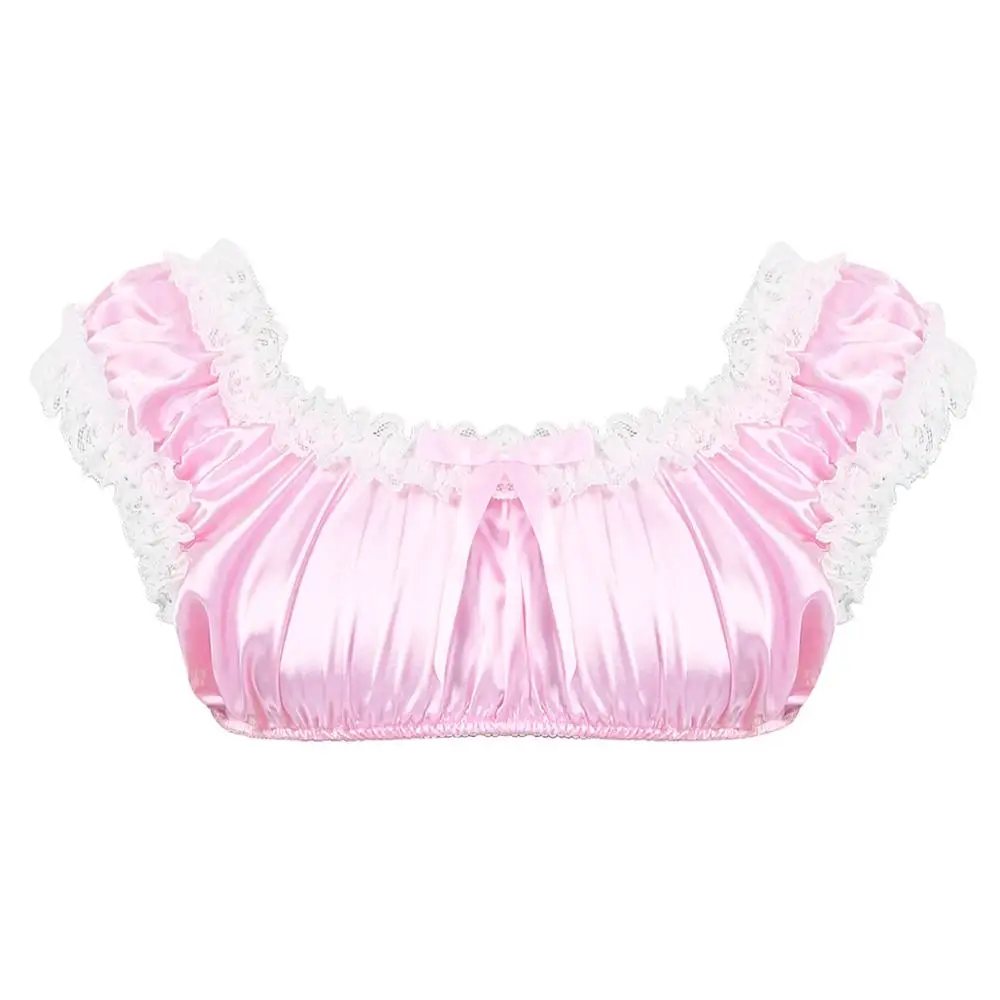 Iiniim Мужское нижнее белье SISSY экзотические майки гладкие мягкие атласные гофрированные оборки эластичные Широкие бретельки без спинки бюстгальтер без косточек Топ - Цвет: Type B Pink