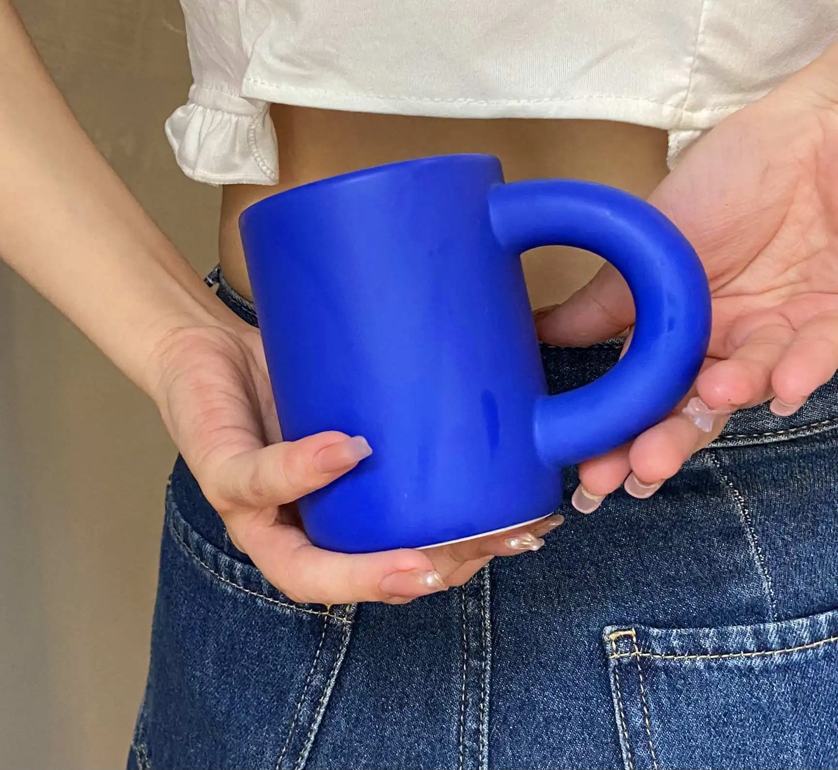 Скандинавская сетка Ins красная большая кружка с ушками керамическая Толстая