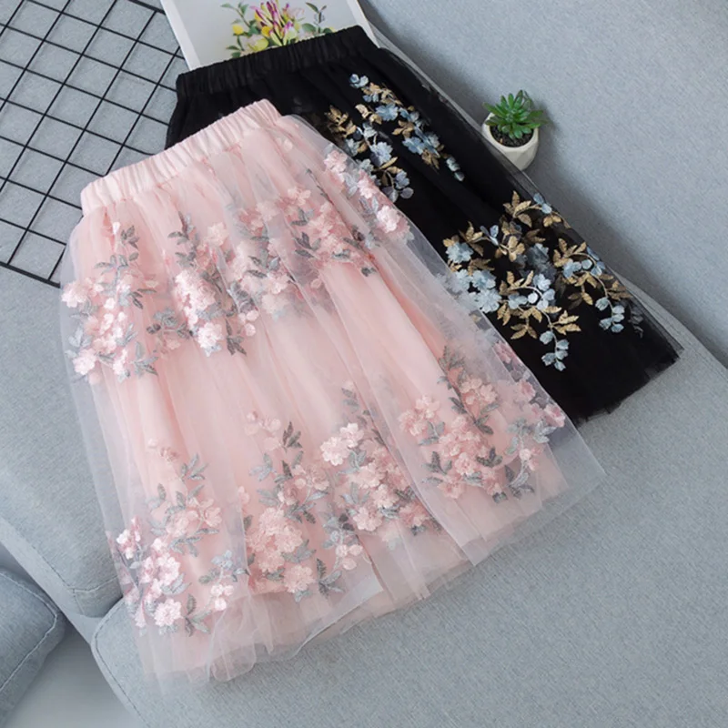 Юбка пачка для больших девочек от 3 до 13 лет Юбки принцессы с вышивкой фатиновая
