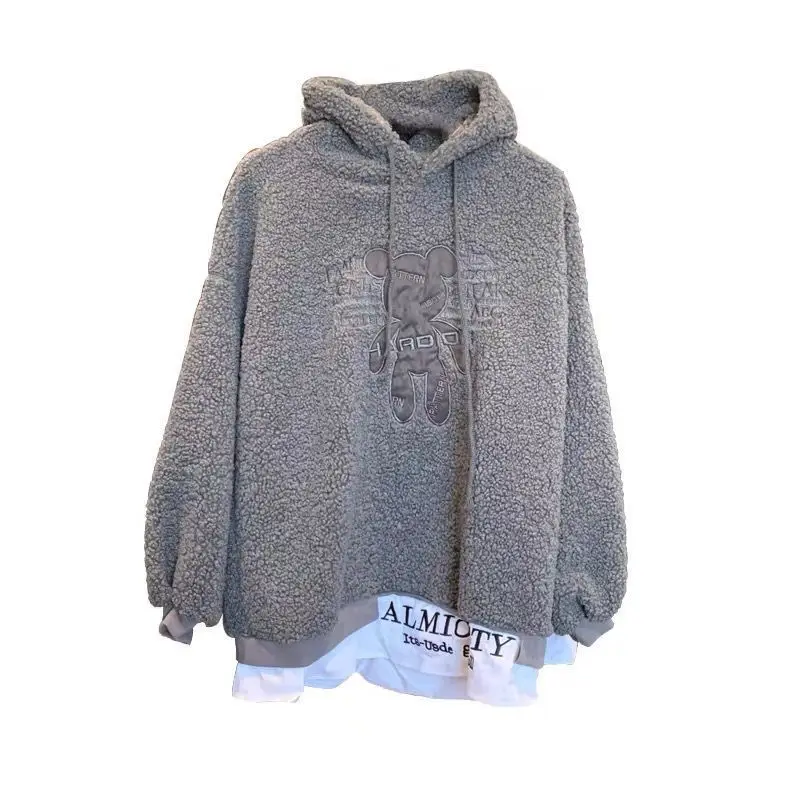 

TIM dull Korean version of loose lamb wool sweater men hooded autumn winter lazy wind cartoon ins coat trend