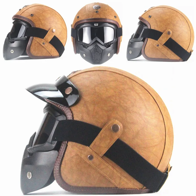 

Motorcycle Handmade Personality Retro Half Helmet Helmet 3/4 Leather Riding Helmet Motocross Motorcycle Helmet Scooter